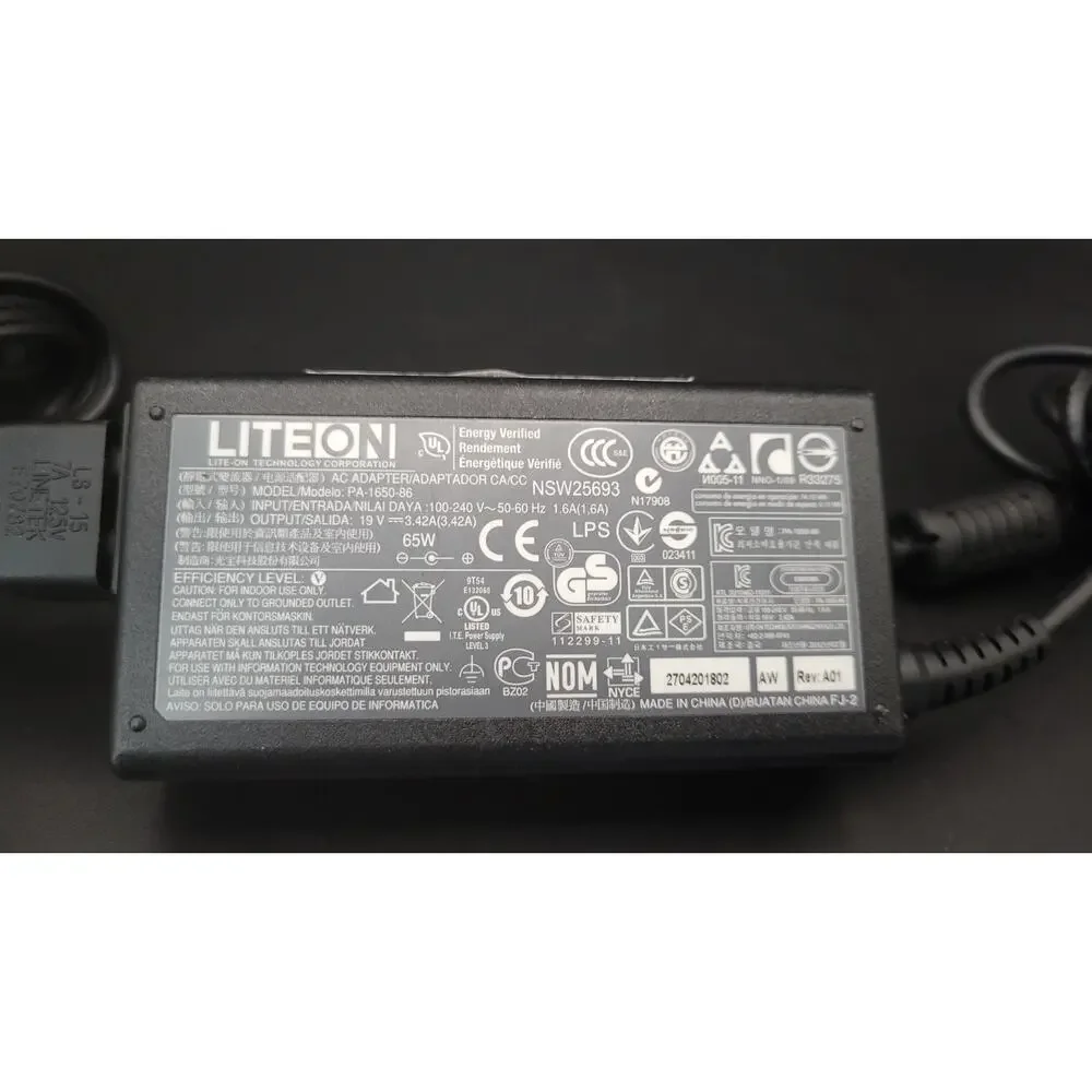 LiteOn 65W Laptop Charger PA-1650-86 19V 3.42A AC Adapter 5.5mm Barrel Tip